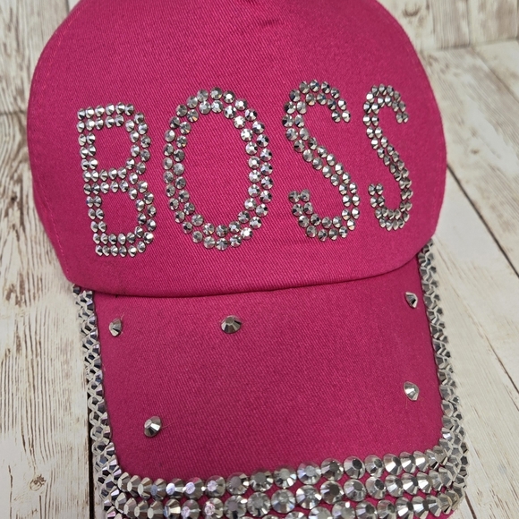 unbranded Accessories - Pink Rhinestone BOSS Hat Bling Studded Baseball Cap Adjustable EUC